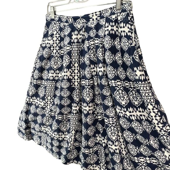 Ganesh Skirt Womens US 4-6 Blue White Linen Aztec Geo Pleated Boho Indie Chic - Picture 2 of 15